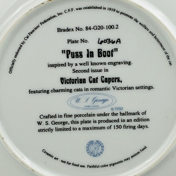 Puss In Boot Victorian Cat Capers Collector Plate 2nd Issue 1992 - Picture 3 of 4